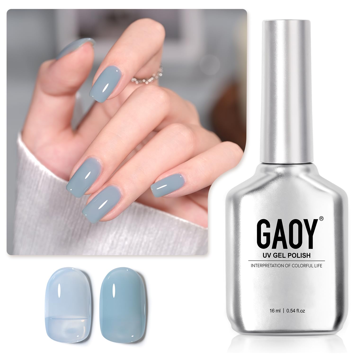 GAOY Jelly Gel Nail Polish, 16ml Sheer Blue Translucent Soak Off Gel Polish, UV Light Cure for Nail Art DIY, 1669 Frosty Blue