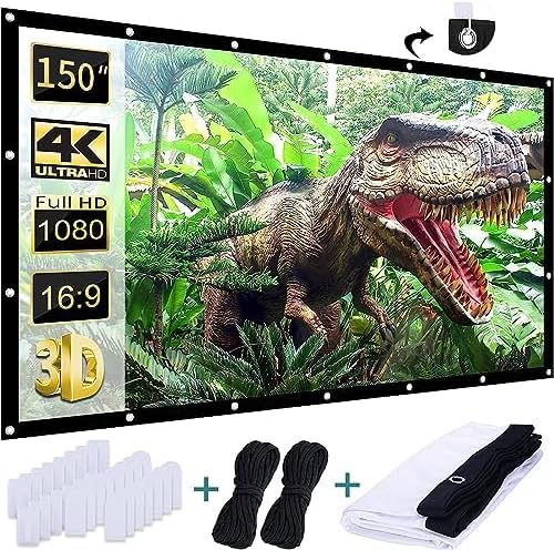 AAJK Outdoor Projection Screen 150 inch, Washable Projector Screen 16:9 Foldable Anti-Crease Portable Projector Movies Screen for Home Theater Outdoor Indoor Support Double Sided Projection
