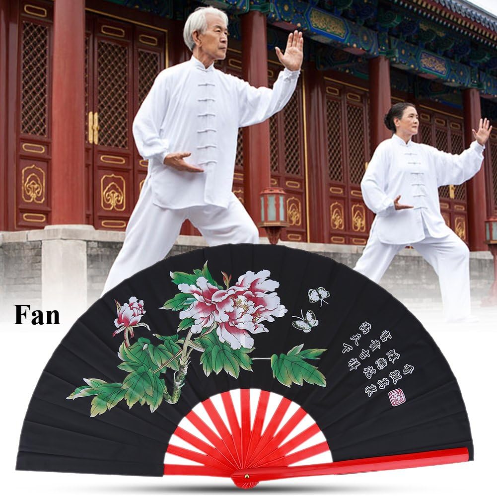 Dioche Tai Chi Fan, Traditional Chinese Bamboo Fan Kung Fu Martial Arts Silk Fan Right Hand Wushu Dance Practice Training Fan