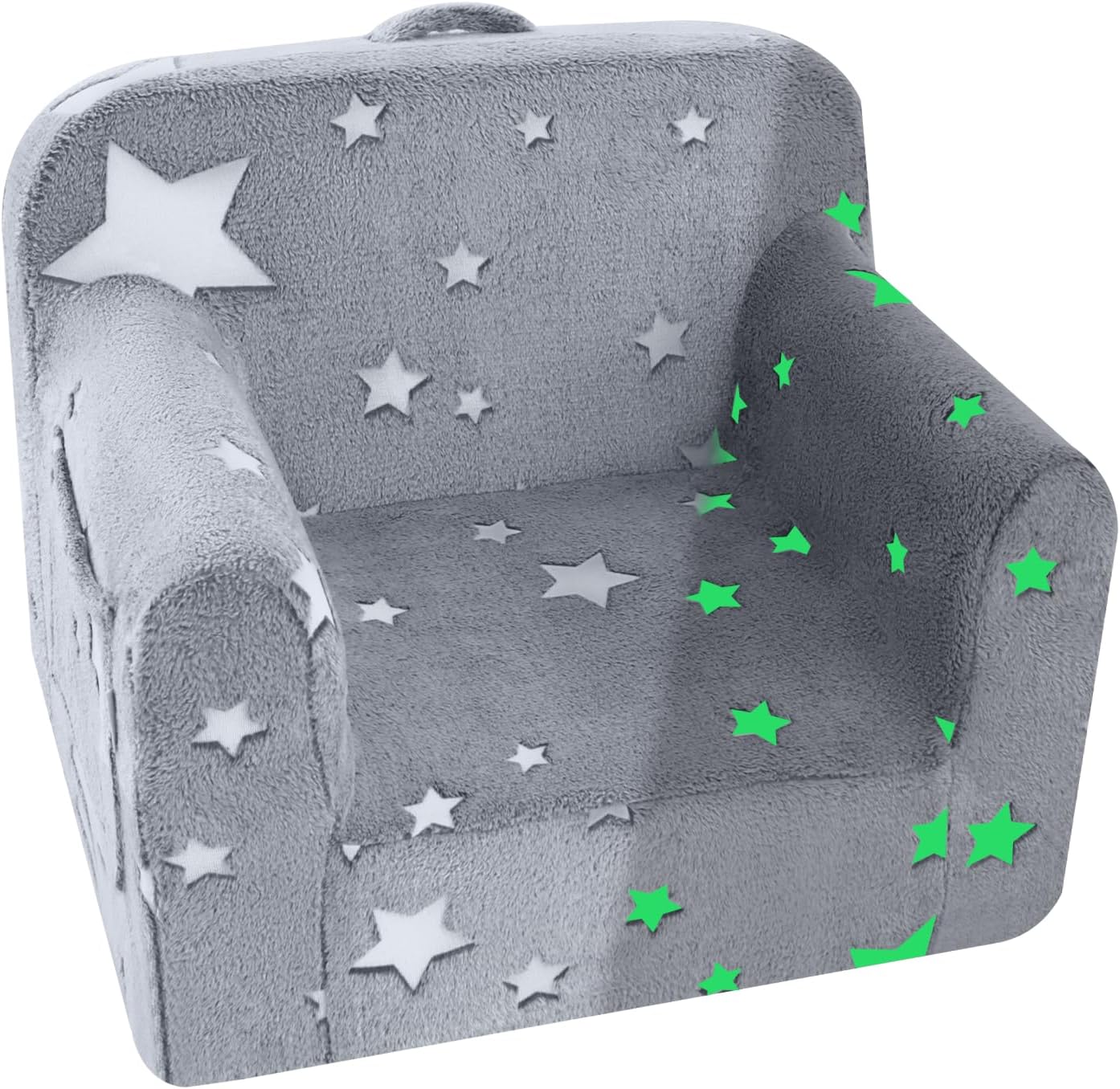 MeMoreCool Plush Toddler Chair Comfy Kids Armchair, Soft Foam Child Chair for Reading, Cozy Plush Chair for Toddlers 1-3, Glow Sofa Couch Kids Chair with Armrest, Star