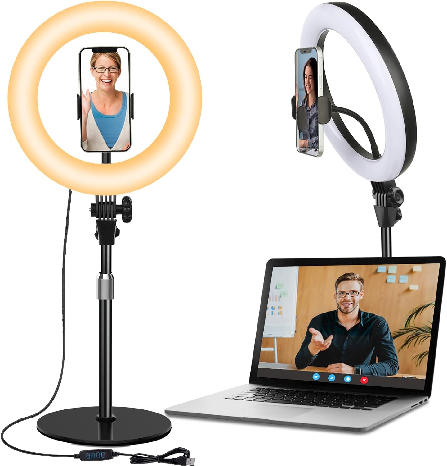 Desk Ring Light with Stand and Phone Holder - 10.5'' Desktop Light Ring for Video Recording, Podcast, Selfie, Zoom Lighting for Computer Laptop Video Conference Lighting, Online Meeting, Video Call