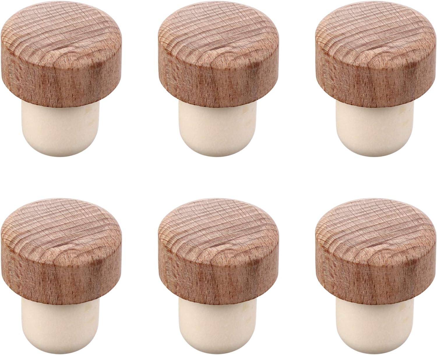 Cabilock 6 Pcs Wooden Wine Stoppers Wine Corks Reusable Red Wine Bottle Stopper Beverage Bottle Sealer to Keep Wine Fresh