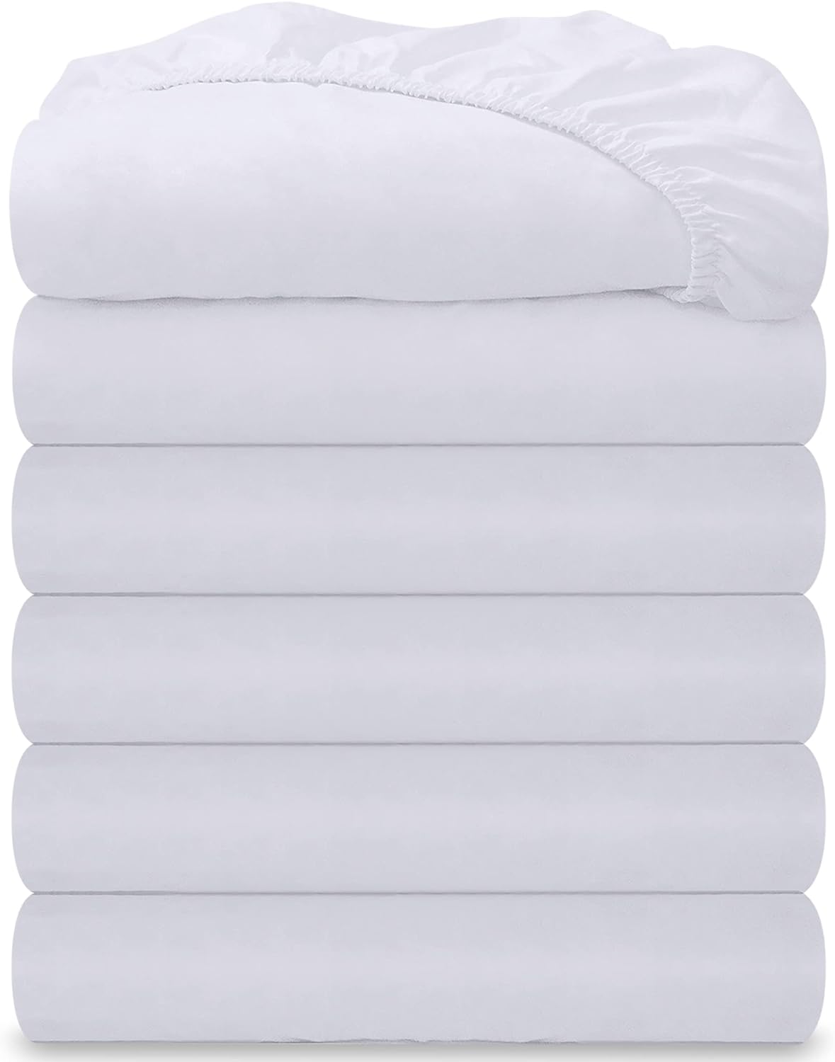 Royale Linens 6 Pack Queen Fitted Sheet Set - Bottom Sheet - Ultra Soft & Breathable - Brushed 1800 Microfiber - Wrinkle & Stain Resistant - Hotel Quality Deep Pocket Stretch Up to 16" (Queen, White)