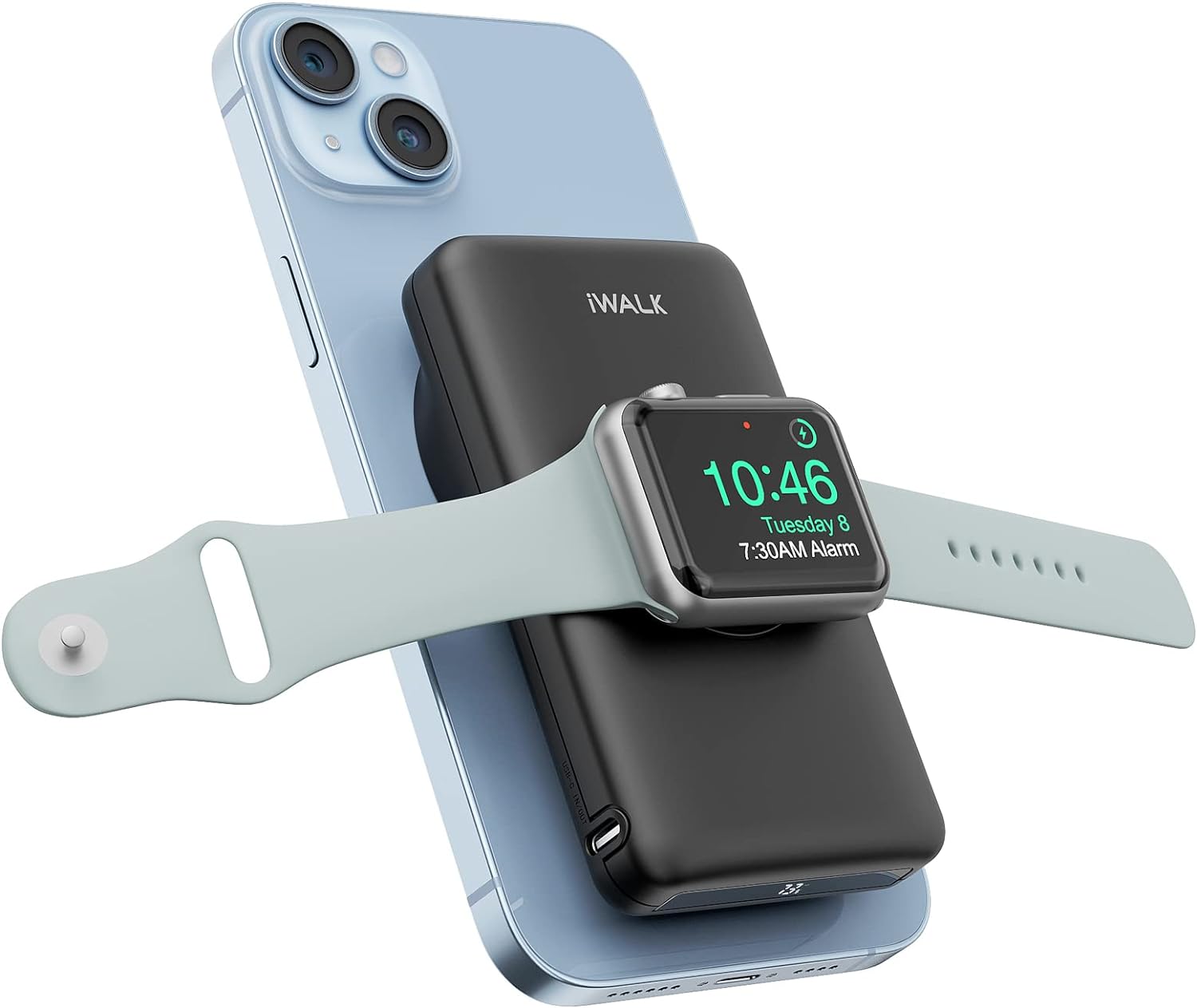 iWALK MAG-X Magnetic Wireless Power Bank with iWatch Charger,10000mAh PD Fast Charging Portable Charger Compact Battery Pack Compatible with iPhone 15/14/13/12 Series,Apple Watch Ultra/8/7/6/5/4