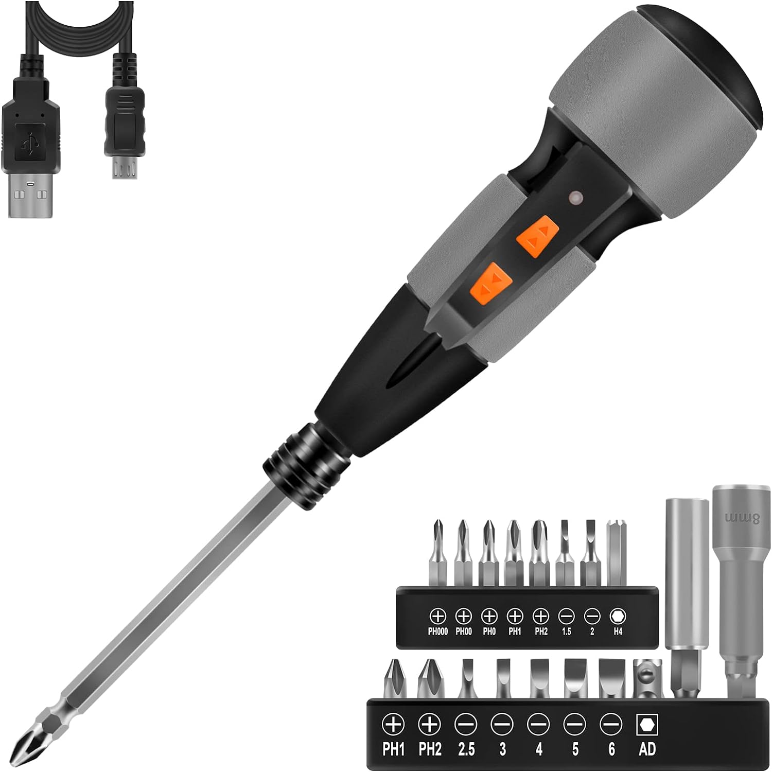 Enertwist Cordless Electric Screwdriver Kit, 4V Rechargeable Power Screwdriver Max to 3-10N.m, Electric&Manual 2-in-1 w/LED light, USB Charging Cable, 19pcs Multipurpose Bits Set