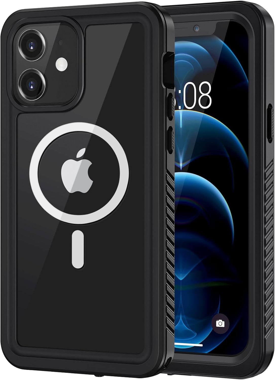 Lanhiem iPhone 12 Magnetic Case, [Compatible with MagSafe] IP68 Waterproof Dustproof Case with Built-in Screen Protector, Full Body Shockproof Protective Phone Cover for iPhone 12 6.1 inch -Black