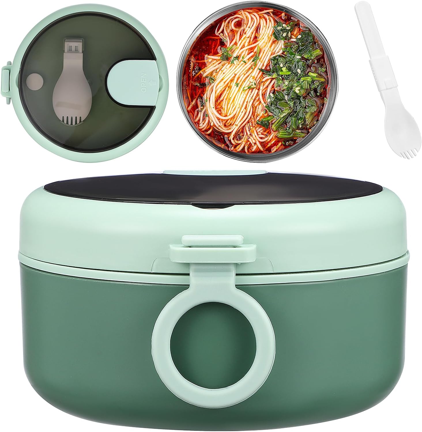 Cabilock Ramen Bowl Set with Utensil: Insulated Leak-Resistant Bowl Soup Mugs with Lid Stainless Steel Liner Dishwasher Safe for On-the-Go- Holds Soup,Rice,Cereal & More(800-1000ML)