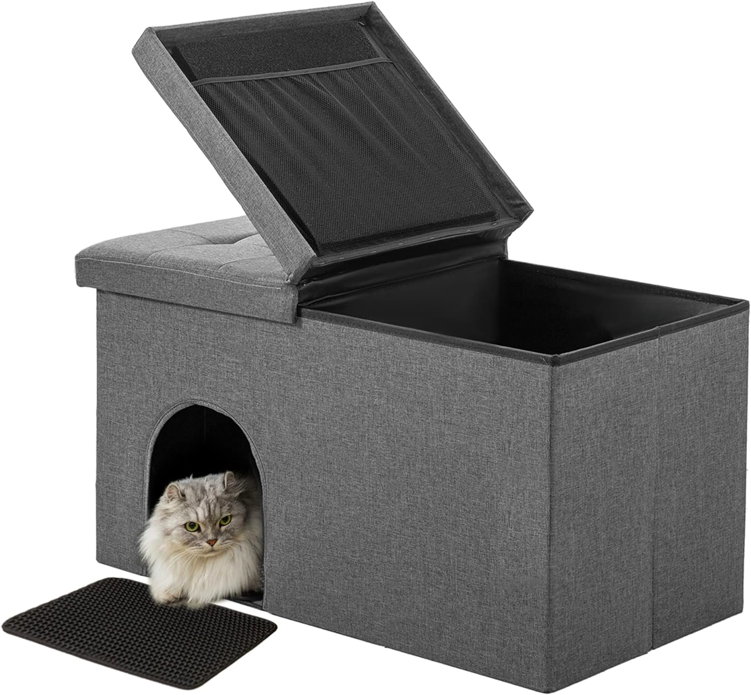 Dr.Futon Cat Litter Box Enclosure Hidden Furniture Ottoman with Lid Dog Proof Cat Litter Box with Litter Mat and Odor Control Filter, XLarge(36"x19.6"x19.6"), Dark Grey