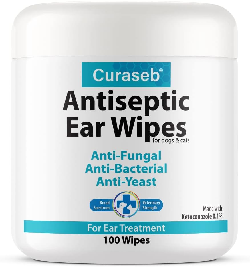 Curaseb Cat & Dog Ear Infection Treatment Wipes  Soothes Itchy & Inflamed Ears  Cleans Debris and Buildup  100 Count