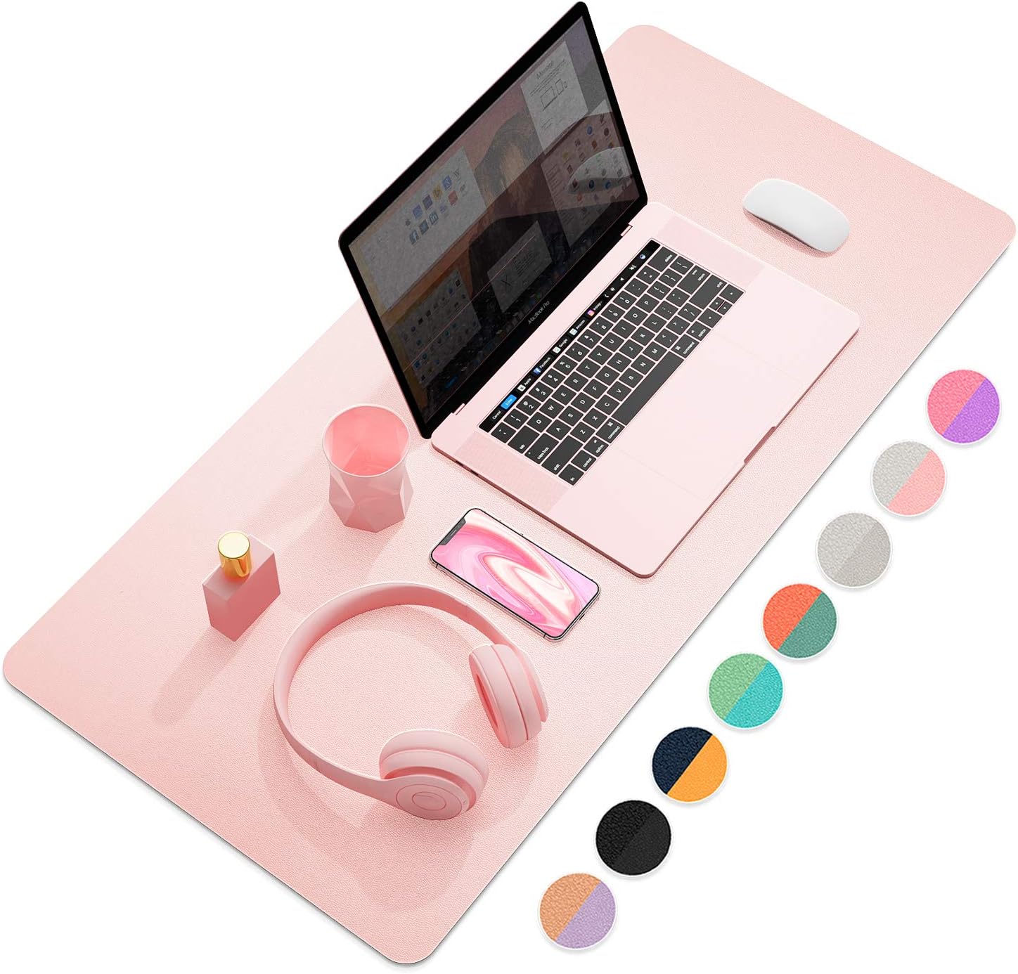 YSAGi Desk Mat, Mouse Pad,Waterproof Desk Pad,Large Mouse pad for Desk, Leather Desk Pad Large for Keyboard and Mouse,Dual-Sided Mouse Mat for Office and Home (35.4" x 17", Pink)