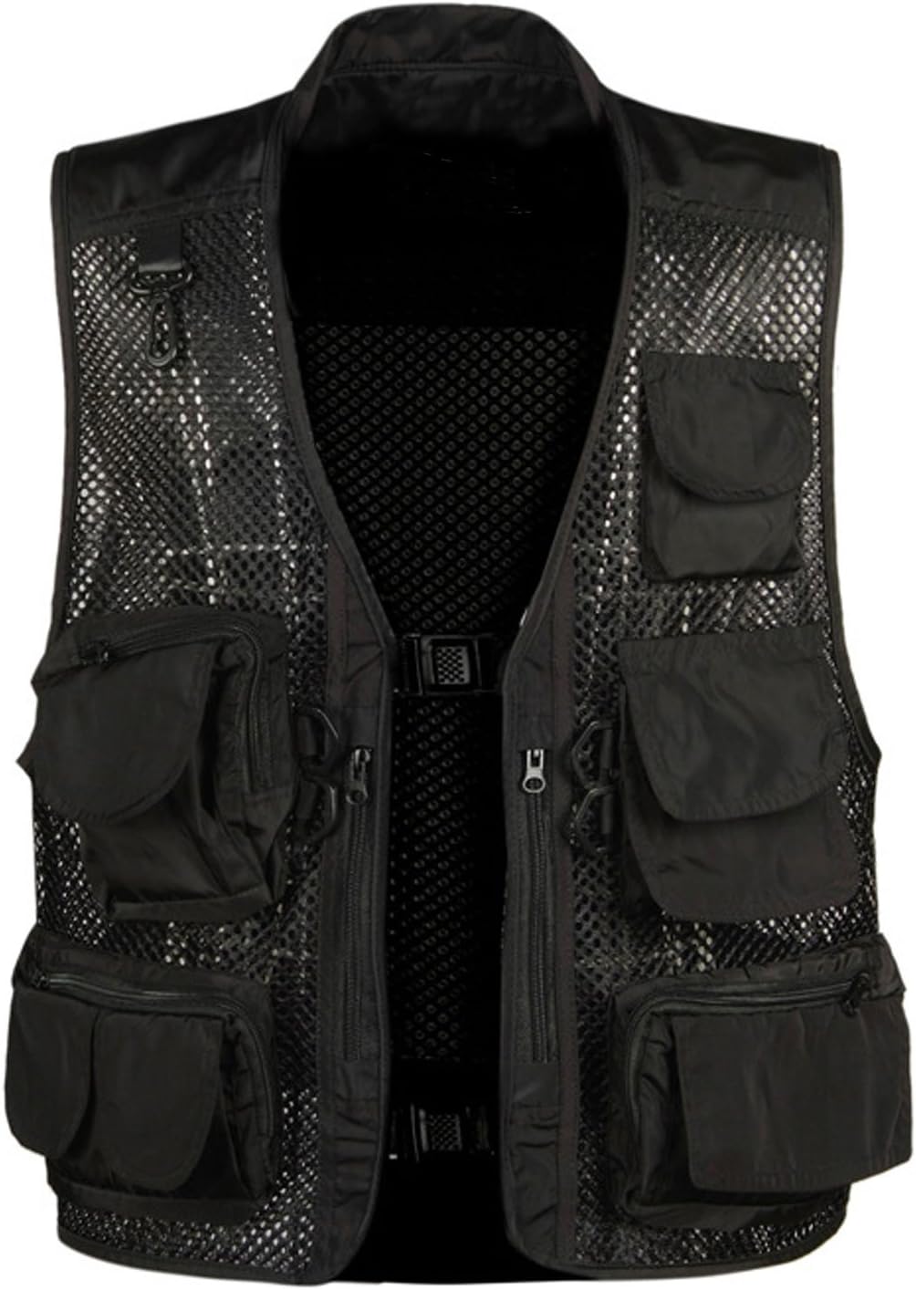 Flygo Men' Fishing Outdoor Utility Hunting Climbing Tactical Camo Mesh Removable Vest with Multi Pocket (X-Large, Black 02)