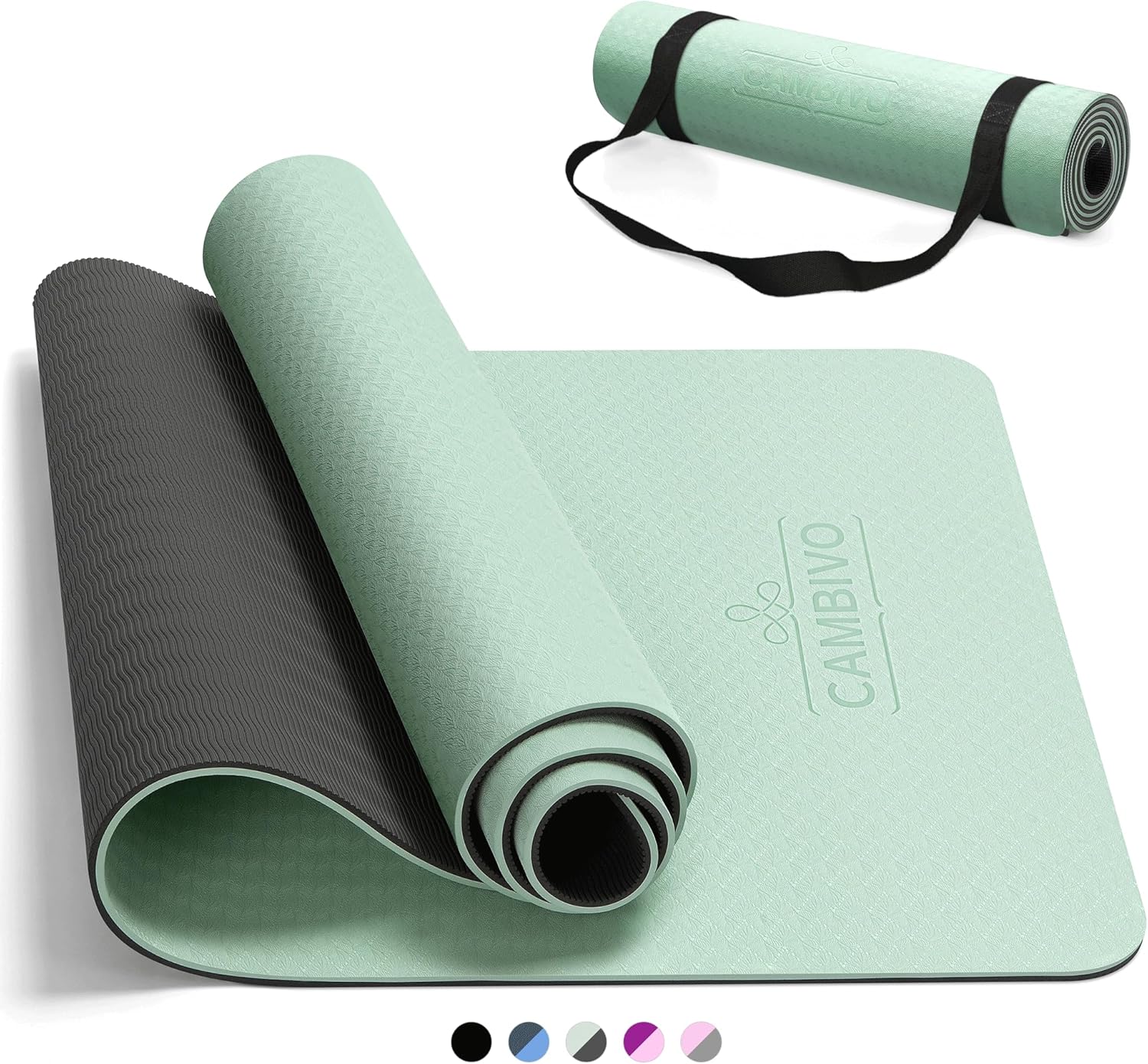 CAMBIVO Yoga Mat for Women Men Kids, 1/3 & 1/4 & 2/5 Inch Extra Thick Yoga Mat Non Slip, 72 x 24 TPE Yoga Mats, Workout Mat with Carrying Strap for Yoga, Pilates and Floor Exercises