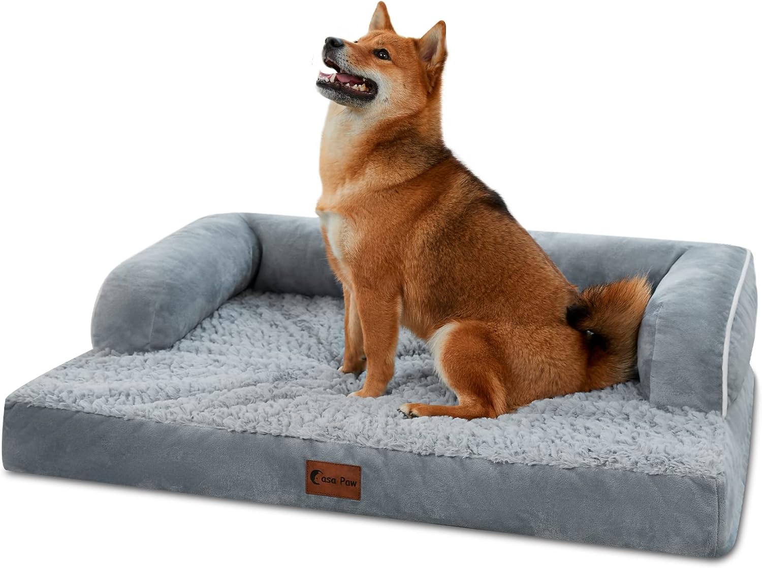 Orthopedic Dog Beds for Large Dogs, Waterproof Dog Beds Large, Memory Foam Dog Couch Bed, Comfy Bolster Pet Bed with Removable Washable Cover, Nonskid Bottom (Large, Grey)