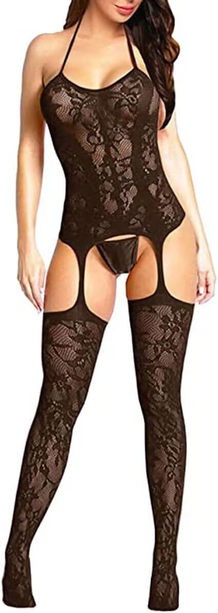 Buitifo Womens Fishnet Bodystocking Plus Size Crotchless Bodysuit Sexy Tights Soft Nightwear Lingerie