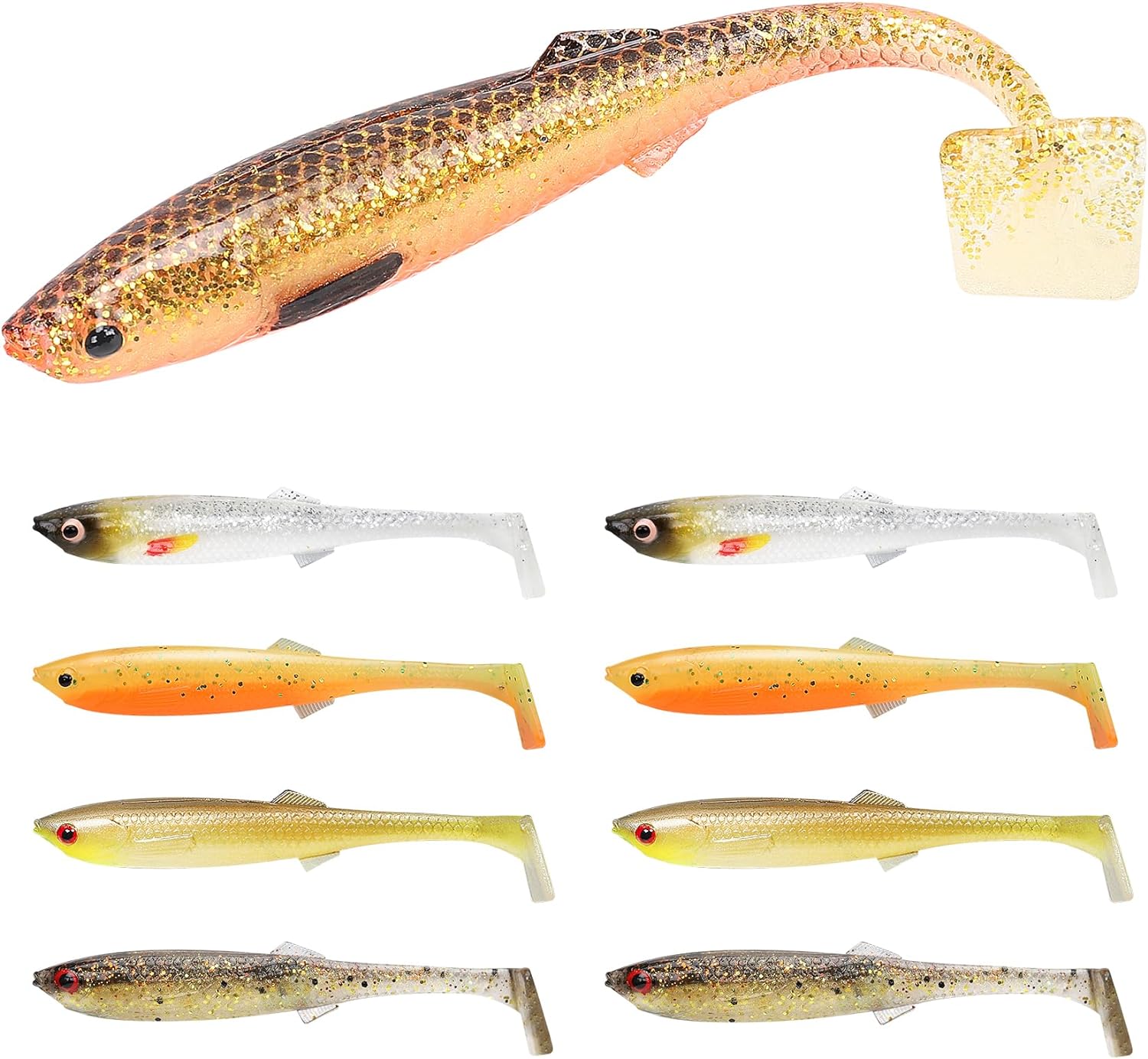 TRUSCEND Hand-Painted Soft Fishing Lures, Paddle Tail Swimbaits, Fishing Lures for Bass Trout Crappie Walleye, Durable Plastic Bait for Bass Fishing, Shad Fishing Bait for Freshwater Saltwater