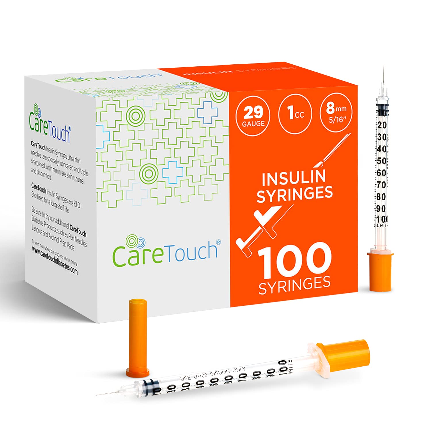 Care Touch Insulin Syringes | 29g 5/16 - 8 mm 1 cc (Pack of 100)