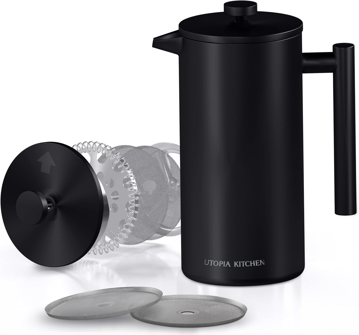 Utopia Kitchen Stainless Steel French Press Coffee Maker 17 Oz, French Press Tea Maker, Camping French Press Coffee Maker, Cold Brew Portable Travel Coffee Presses, Tea Press Gifts Black