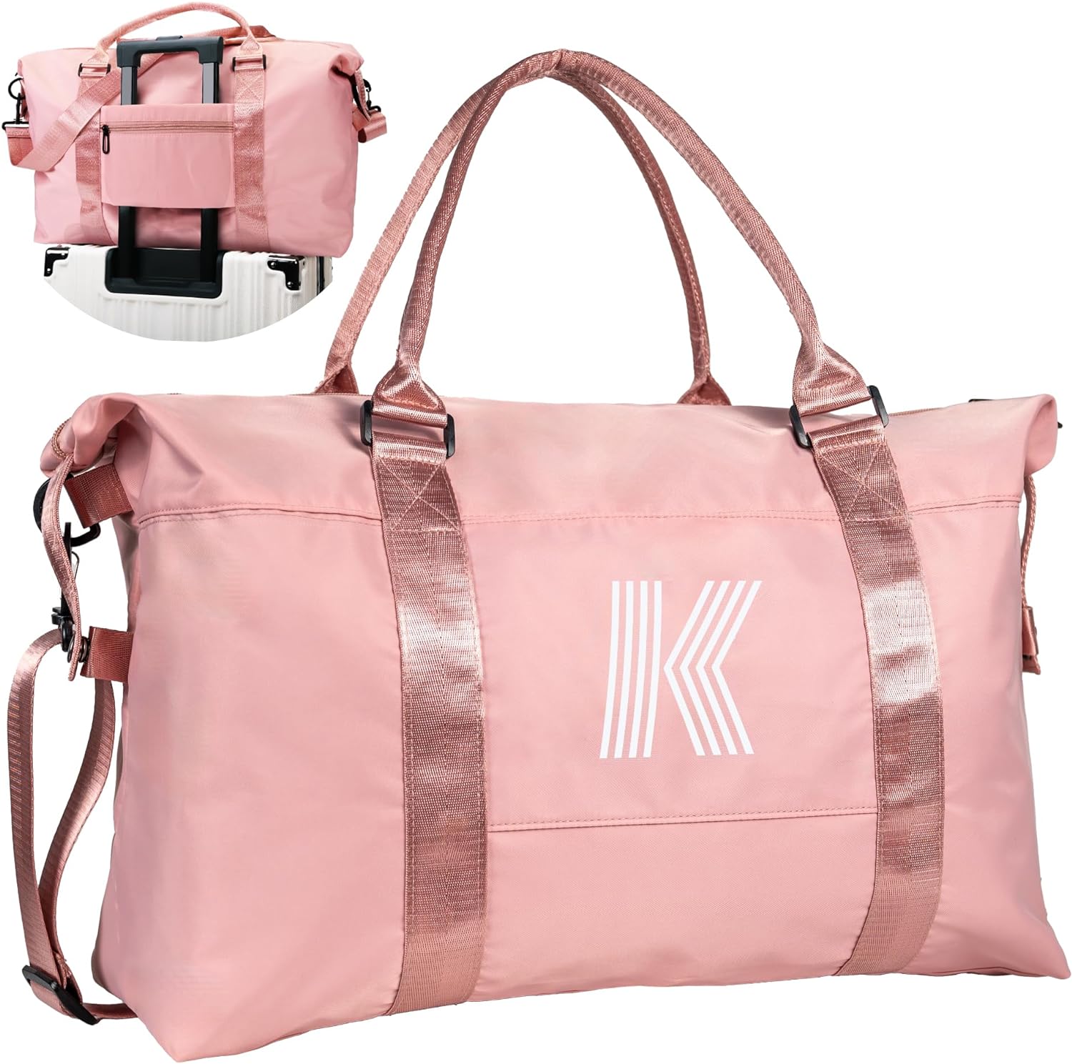 Initial Travel Duffel Bag, Sports Gym Bag, Personalized Weekender Bag with Shoulder Strap, Graduation Gift Monogram Overnight Bag for Women with Trolley Sleeve & Wet Pocket