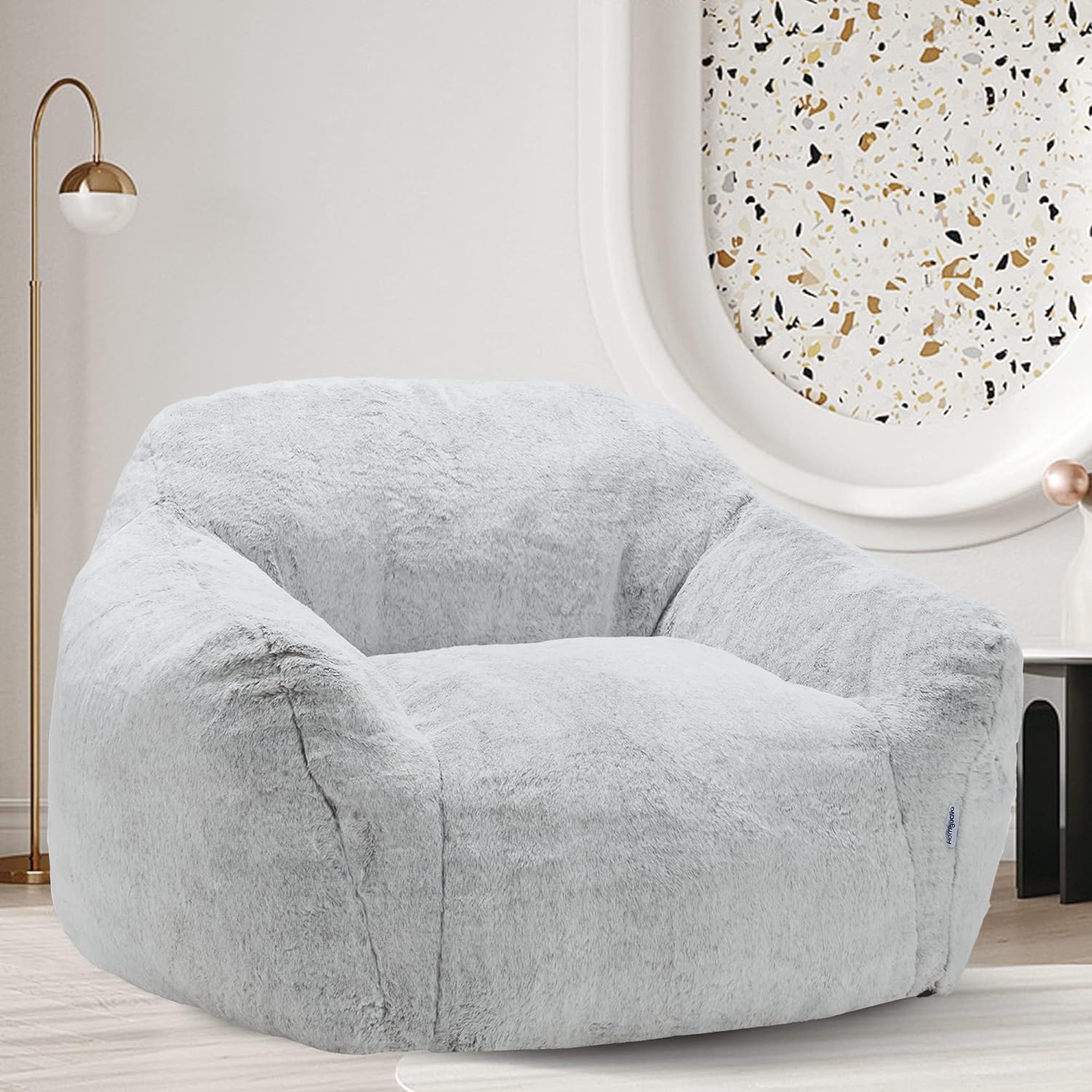 Homguava Giant Bean Bag Chair,Bean Bag Sofa Chair with Armrests, Bean Bag Couch Stuffed High-Density Foam, Plush Lazy Sofa Comfy Chair,Large BeanBag Chair for Adults in Livingroom,Bedroom (Light Grey)