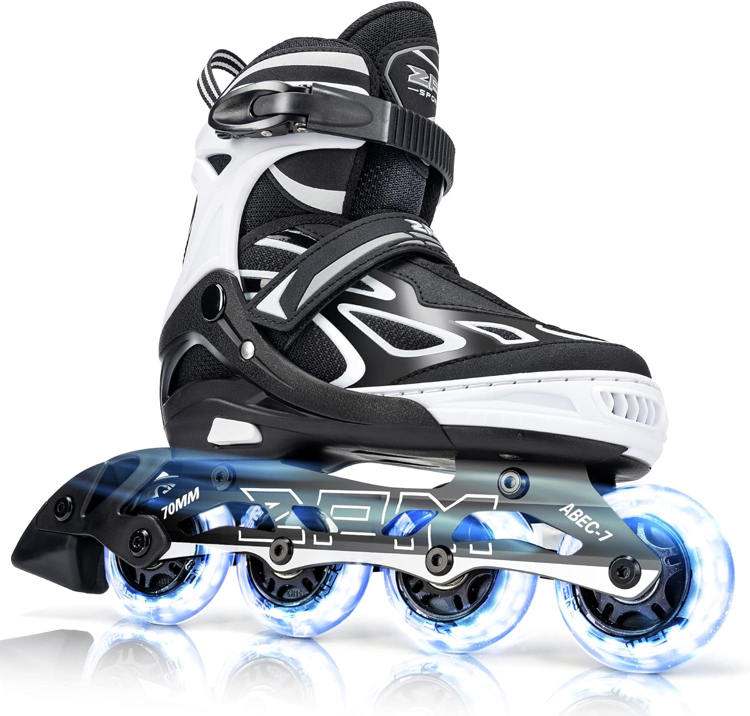 2PM SPORTS Vinal Girls Adjustable Flashing Inline Skates, All Wheels Light Up, Fun Illuminating Skates for Kids and Men