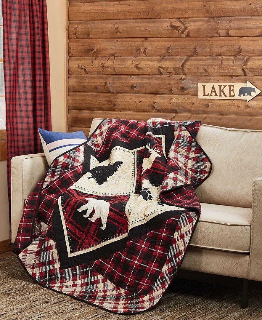 Virah Bella Quilted Throw Blanket 50" x 60" Diamond Bear Lodge Lightweight Throw Quilt Great for Loungers & Extra Bedding - Beautiful Lodge-Themed Blanket