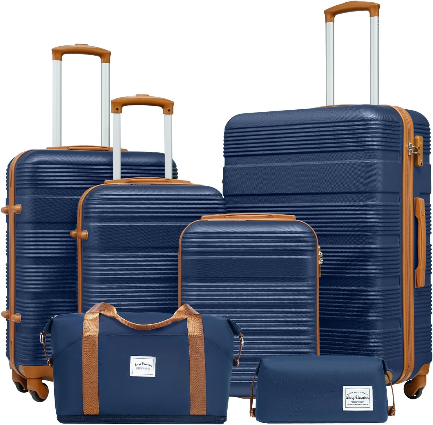 LONG VACATION Luggage Set 4 Piece ABS Hardshell Suitcase with TSA Lock Spinner Wheels Lightweight Carry on Luggage (6 piece set, NAVY)