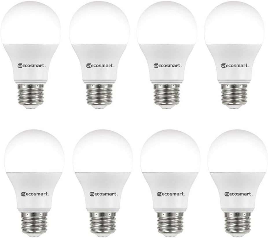 Ecosmart 8 Pack LED A19 Light bulb, Soft White , 60w Equivalent (A19 Daylight)