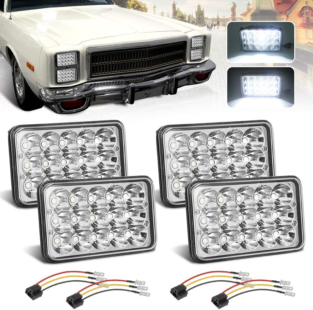 LX-LIGHT (4pcs) Dot approved 4x6 inch LED Headlights Rectangular Replacement H4651 H4652 H4656 H4666 H6545 Compatible with Peterbil Kenworth Freightinger Ford Probe Chevrolet