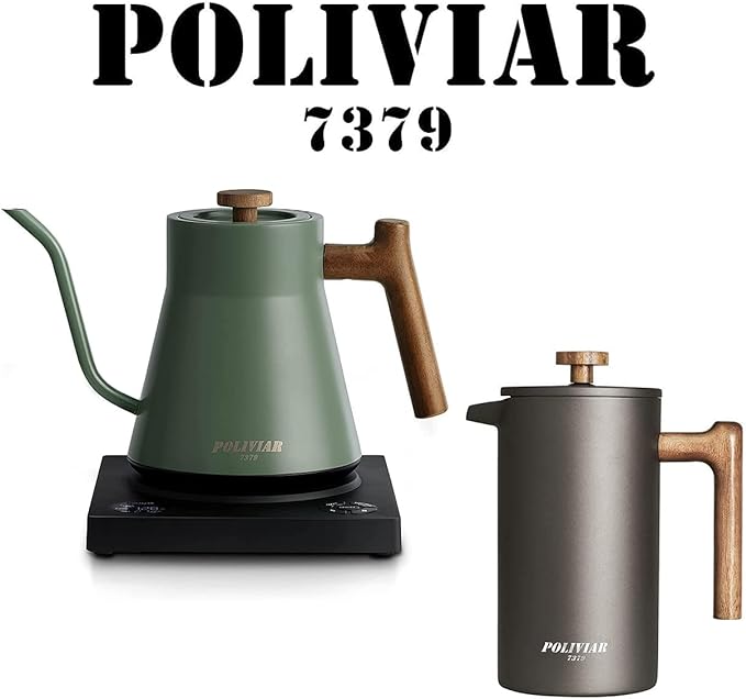 Electric Gooseneck 34oz Pour Over Coffee Kettle & Poliviar 34 oz French Press Coffee Maker Combo Package, Food Grade Stainless Steel for Good Coffe and Tea