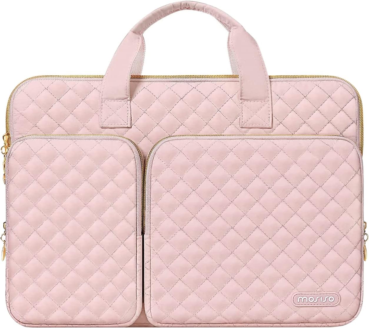 MOSISO 360 Protective Laptop Sleeve Compatible with MacBook Air/Pro,13-13.3 inch Notebook,Compatible with MacBook Pro 14 M3 M2 M1 2023-2021, Square Quilted Bag with 2 Pockets&Handle&Belt, Chalk Pink