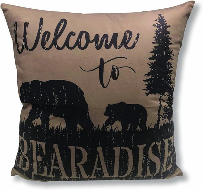 Virah Bella Throw Pillow Welcome to Bearadise - 18 x 18 Decorative Accent Pillow - Lodge & Farmhouse Couch Dcor
