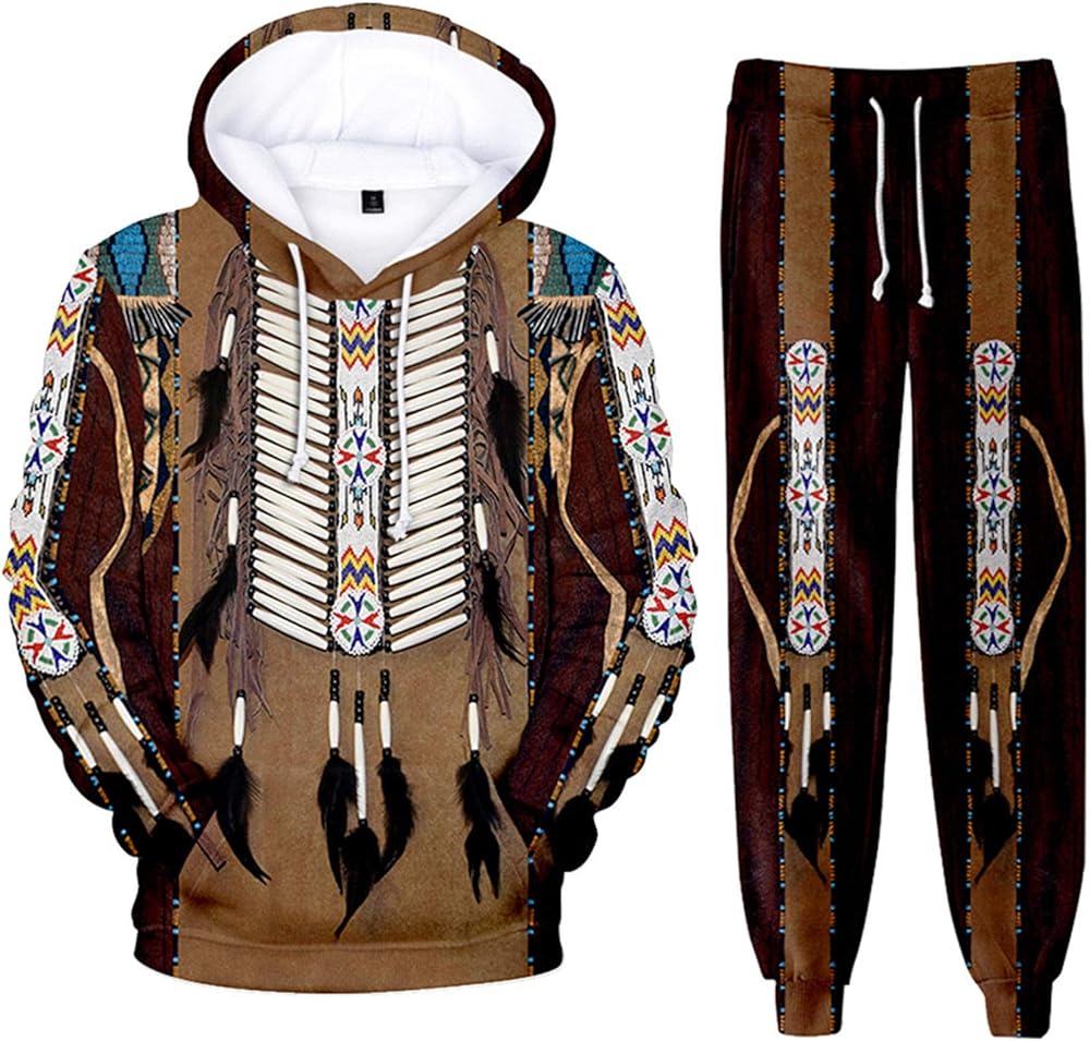 Native American Hoodie Sweatpant Suit Indians 3D Tracksuit Unisex Sweatshirt Pants Set