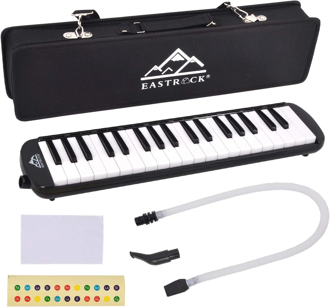 EastRock 37 Key Melodica Instrument Air Piano Keyboard Soprano style Pianica with Mouthpiece Tube Sets and Carrying Bag Black