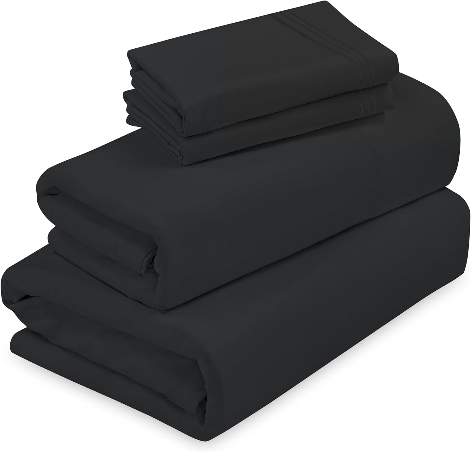 ROYALE LINENS - 4 Piece Full Bed Sheet - Soft Brushed Microfiber 1800 Bedding Set - 1 Fitted Sheet, 1 Flat Sheet, 2 Pillow Cases - Wrinkle & Fade Resistant Luxury Full Size Sheet Set (Full, Black)