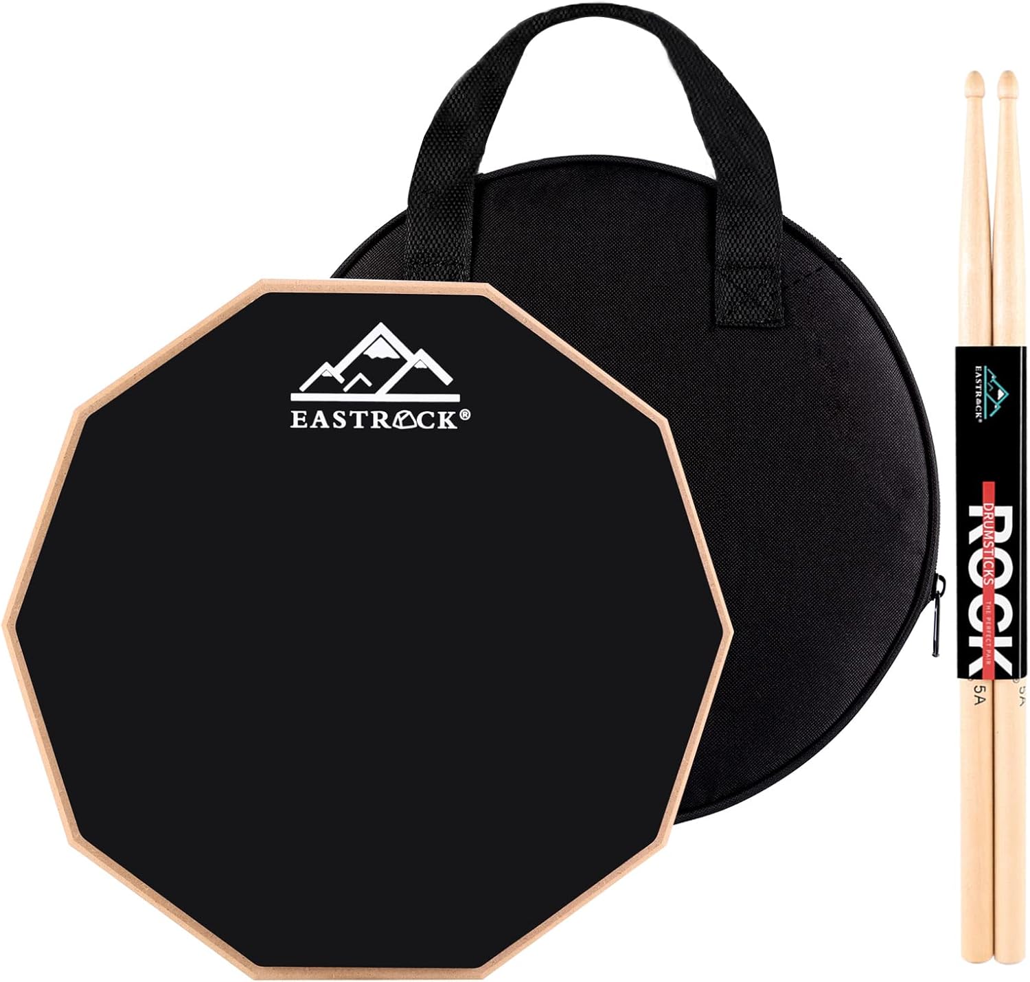 EASTROCK Practice Drum Pad, 12 Inches Double Sided Silent Drum Pad, Silicone Dumb Drum with Drumsticks and Storage Bag for Beginners, Black