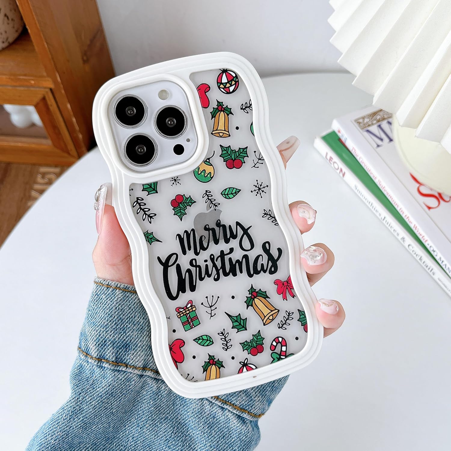 XIZYO Christmas Phone Case for iPhone 13 Pro, Wavy Cute Merry Christmas Pattern Clear Aesthetic Wave Girls Kids Women Santa Slim TPU Shockproof Protective Case, Clear