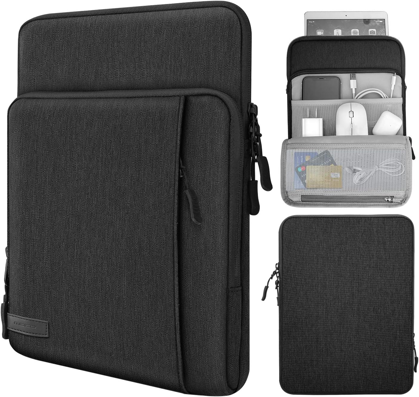 MoKo 9-11 Inch Tablet Sleeve Bag Carrying Case with Storage Pockets Fits New 11-inch iPad Pro M4/iPad Air M2 2024, iPad Air 5/4 10.9, iPad Pro 11, iPad 10/9/8th 10.9/10.2, Tab S8/S9 11,Black & Gray