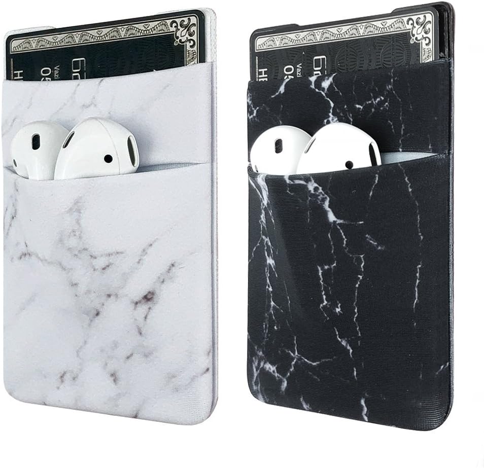 uCOLOR Two Pack Phone Card Holder Stretchy Lycra Wallet Pocket Credit Card ID Case Pouch Sleeve 3M Adhesive Sticker on iPhone Samsung Galaxy Android Smartphones (Black White Marble)