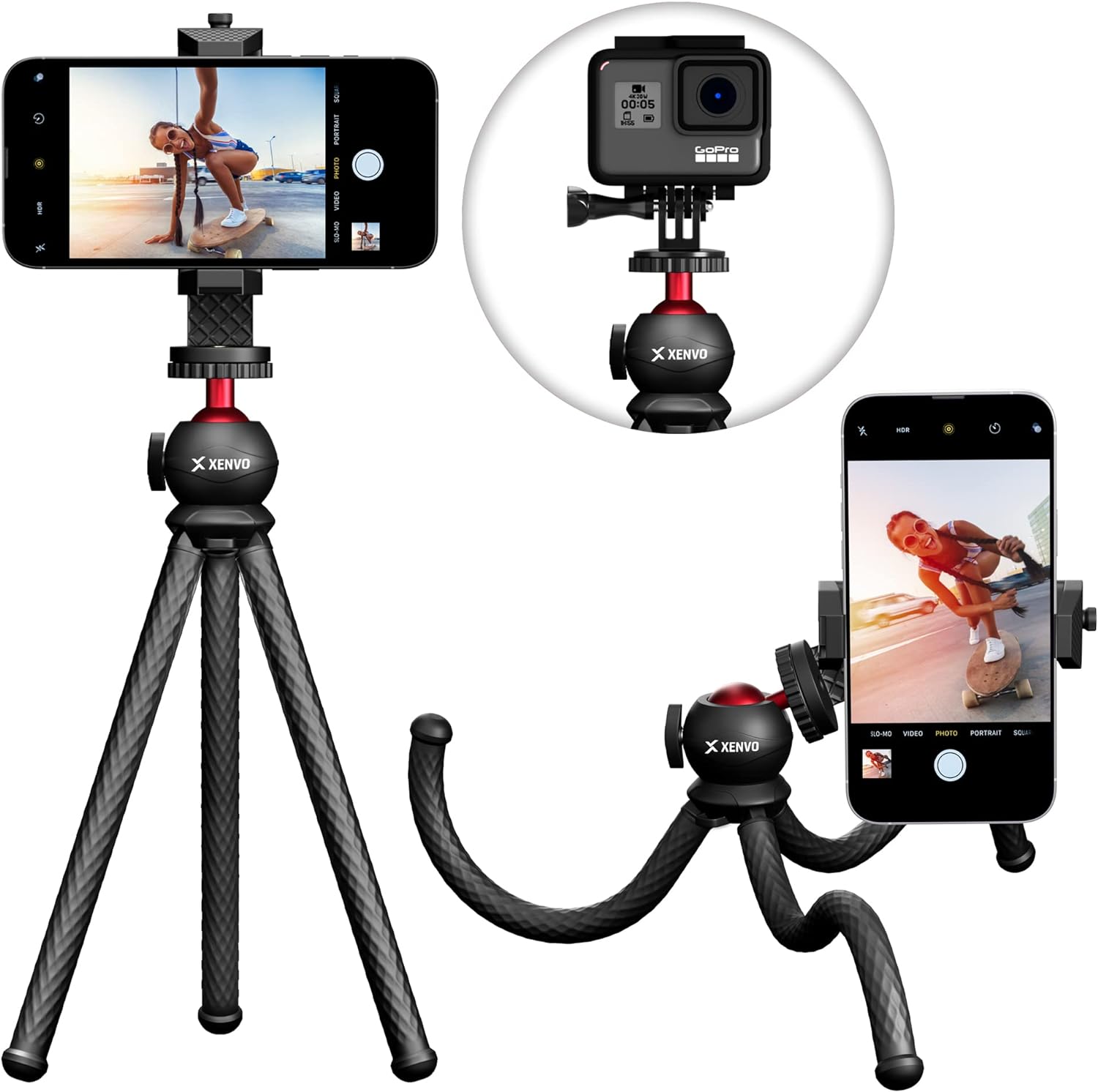 SquidGrip Flexible Cell Phone Tripod and Portable Action Camera Holder - Compatible with iPhone, GoPro, Android, Samsung, Google Pixel and All Mobile Phones