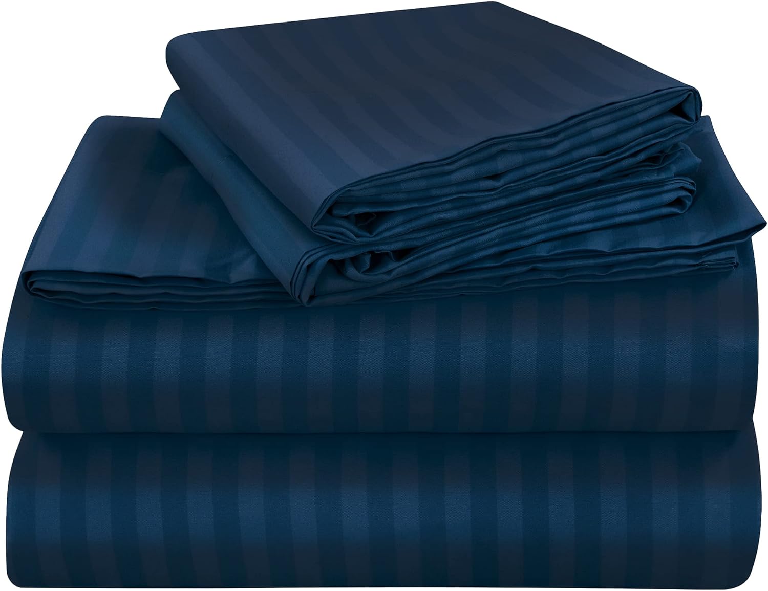 Royale Linen Striped Bed Sheet Set - Brushed Microfiber 1800 Bedding - 1 Fitted Sheet, 1 Flat Sheet, 2 Pillow Cases - Wrinkle & Fade Resistant - 4 Piece Damask Stripe Queen Bed Sheet Set (Queen, Navy)