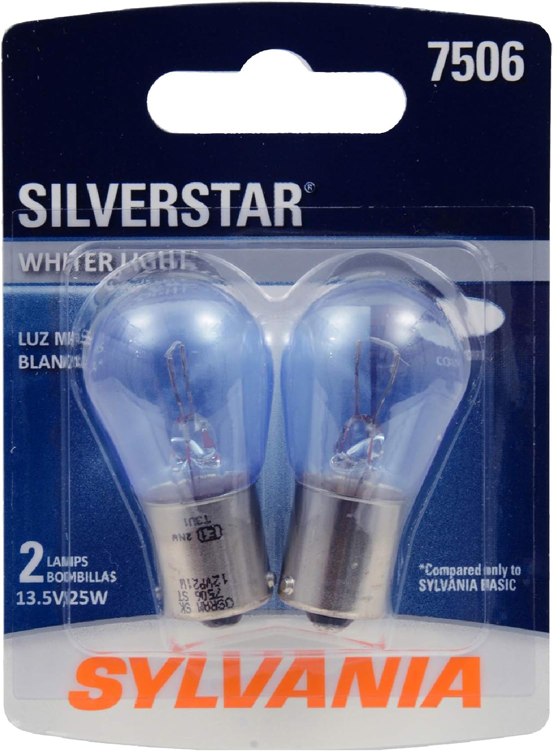 SYLVANIA - 7506 SilverStar Mini Bulb - Brighter and Whiter Light, Ideal for Daytime Running Lights (DRL) and Back-Up/Reverse Lights (Contains 2 Bulbs)