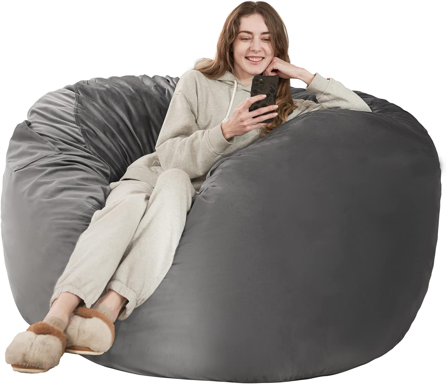 HABUTWAY Bean Bag Chair: Giant 4' Memory Foam Furniture Bean Bag Chairs for Adults with Microfiber Cover - 4Ft, Grey