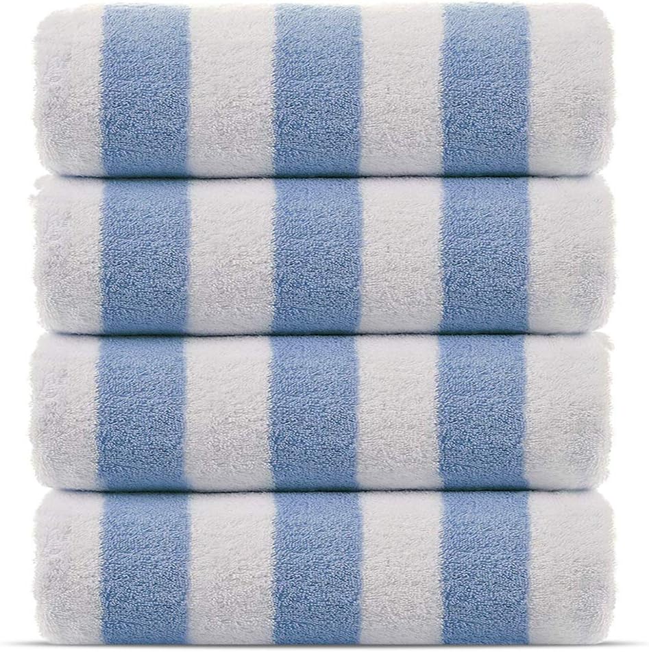 Chakir Turkish Linens Premium Quality 100% Cotton Turkish Cabana Thick Stripe Pool Beach Towels 4-Pack (Light Blue, 30x60 Inch)