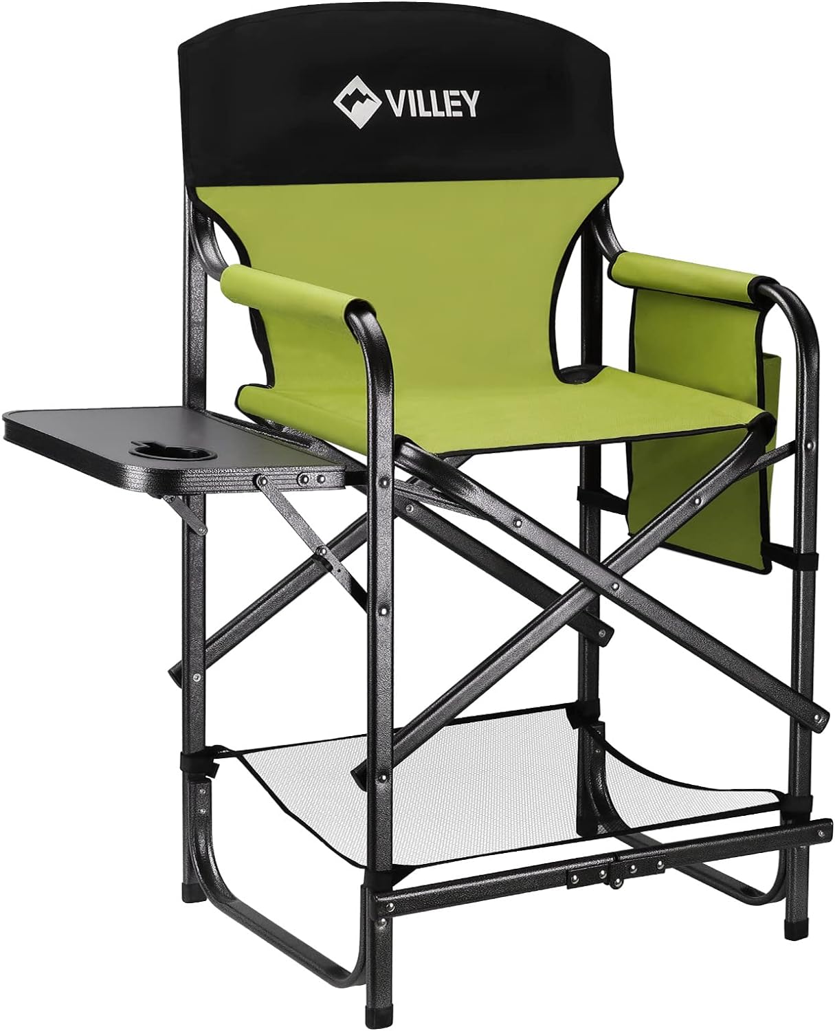 VILLEY Tall Directors Chair, Folding Camping Chairs, Makeup Artist Chair with Foot Rest, 900D Fabric for Tailgating Camp Lawn Picnic Fishing Beach, Supports 350 LBS, Green