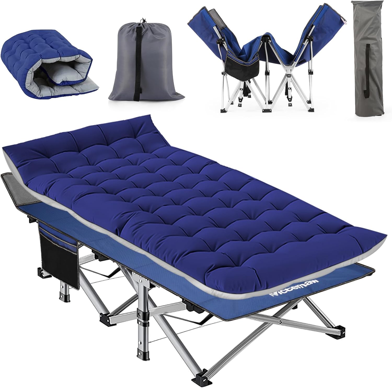 Nictemaw Cots for Adults with Detachable Mattress, 900lbs Double Layer Oxford Camping Cots, Lightweight, Stable, Durable Folding Bed with Carrying Bag-Blue