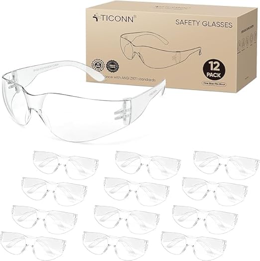 TICONN Clear Safety Glasses for Men, Safety Goggles with Scratch Impact Resistant Meets ANSI Z87.1 Standard