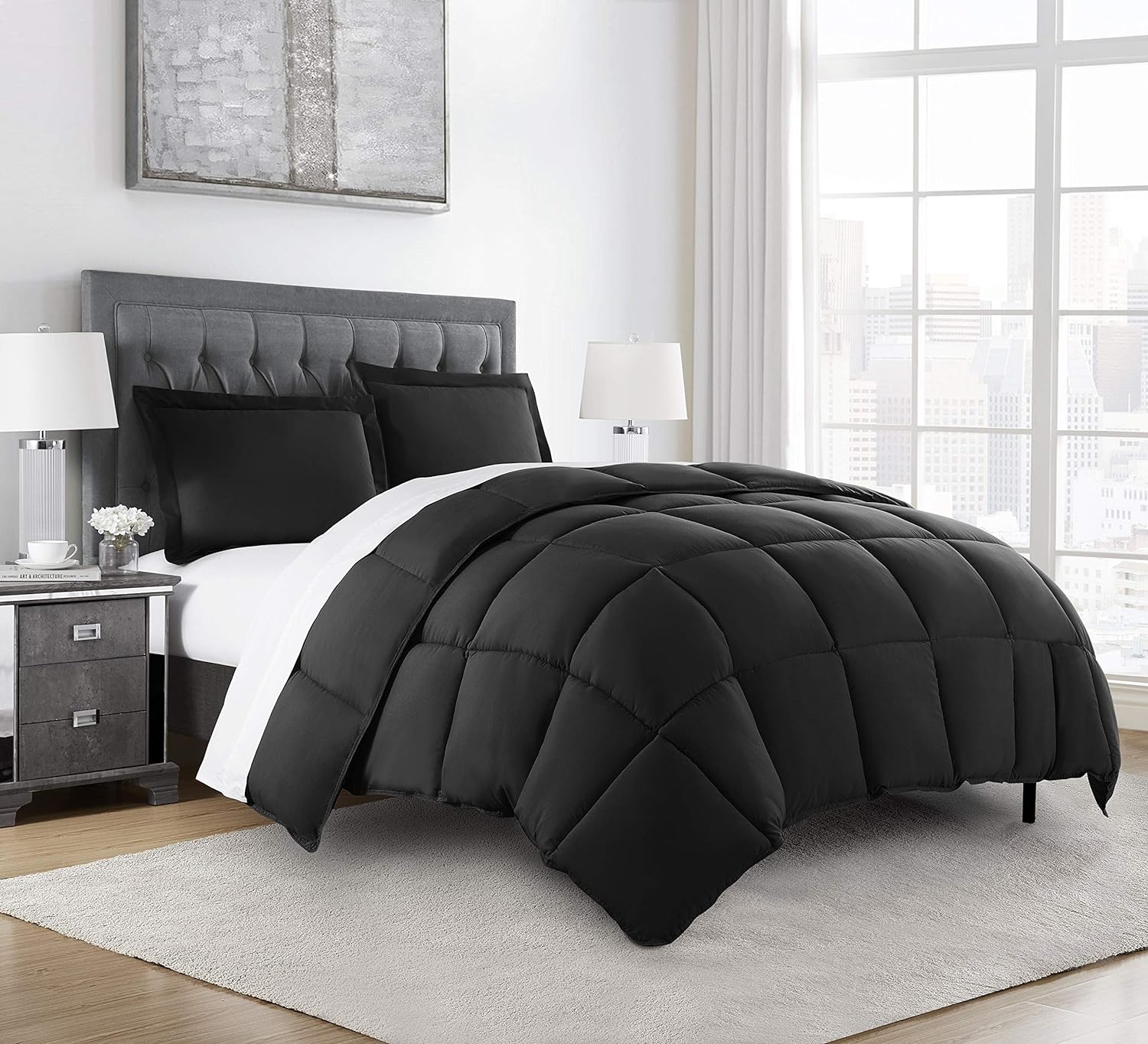 Chezmoi Collection 3-Piece Down Alternative Comforter Set (King, Black)