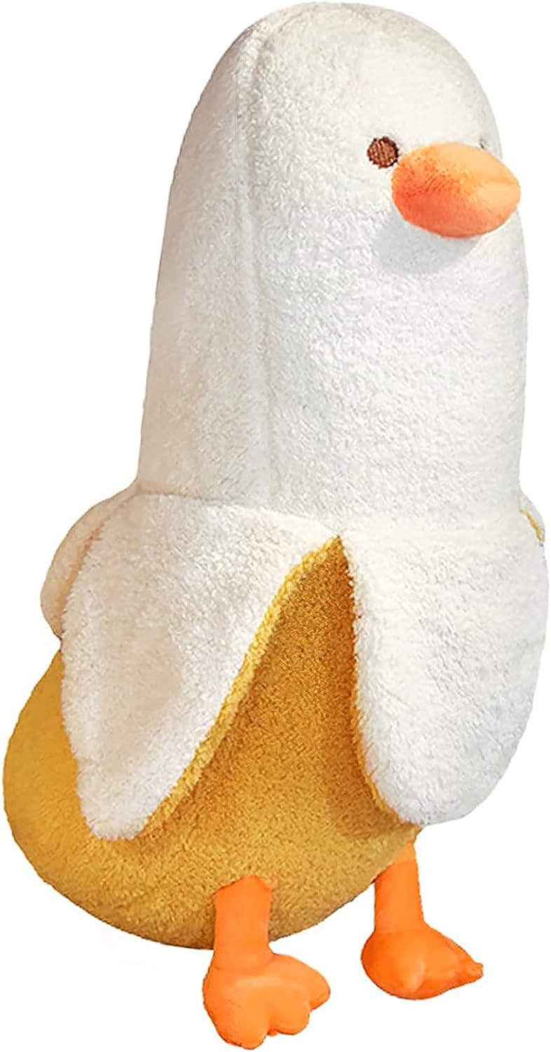 PEACH CAT Banana Duck Plush Toy Cute Plushie Hugging Plush Pillow Duck Stuffed Animal for Girls and Boys White 35.4"