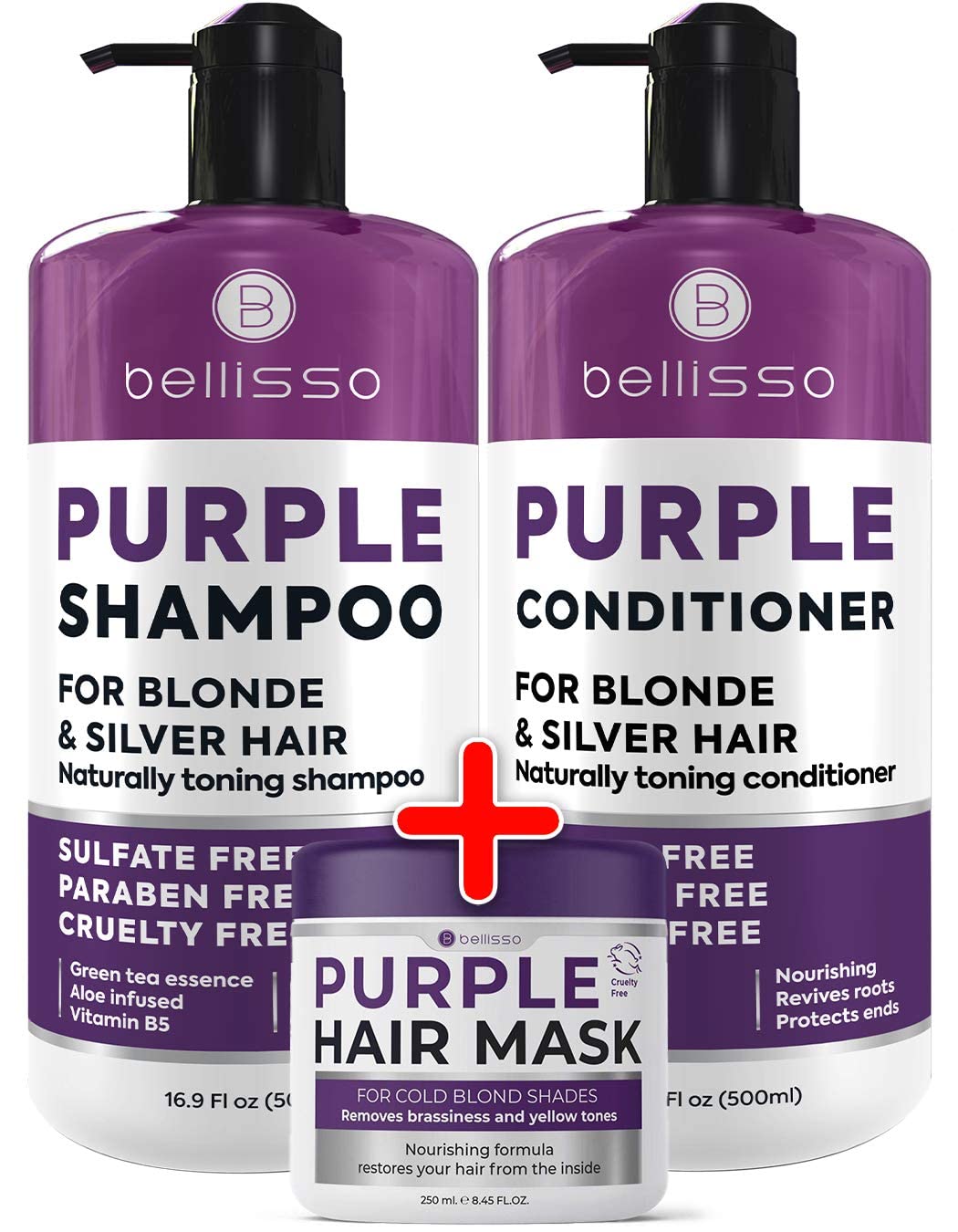 BELLISSO Purple Shampoo and Conditioner and Purple Hair Mask