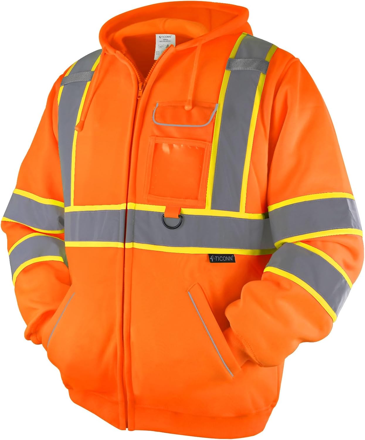 TICONN Safety Hoodie Jacket, High Vis Reflective Safety Fleece Hoodie, PPE Gear for Cold Weather Meet ANSI III